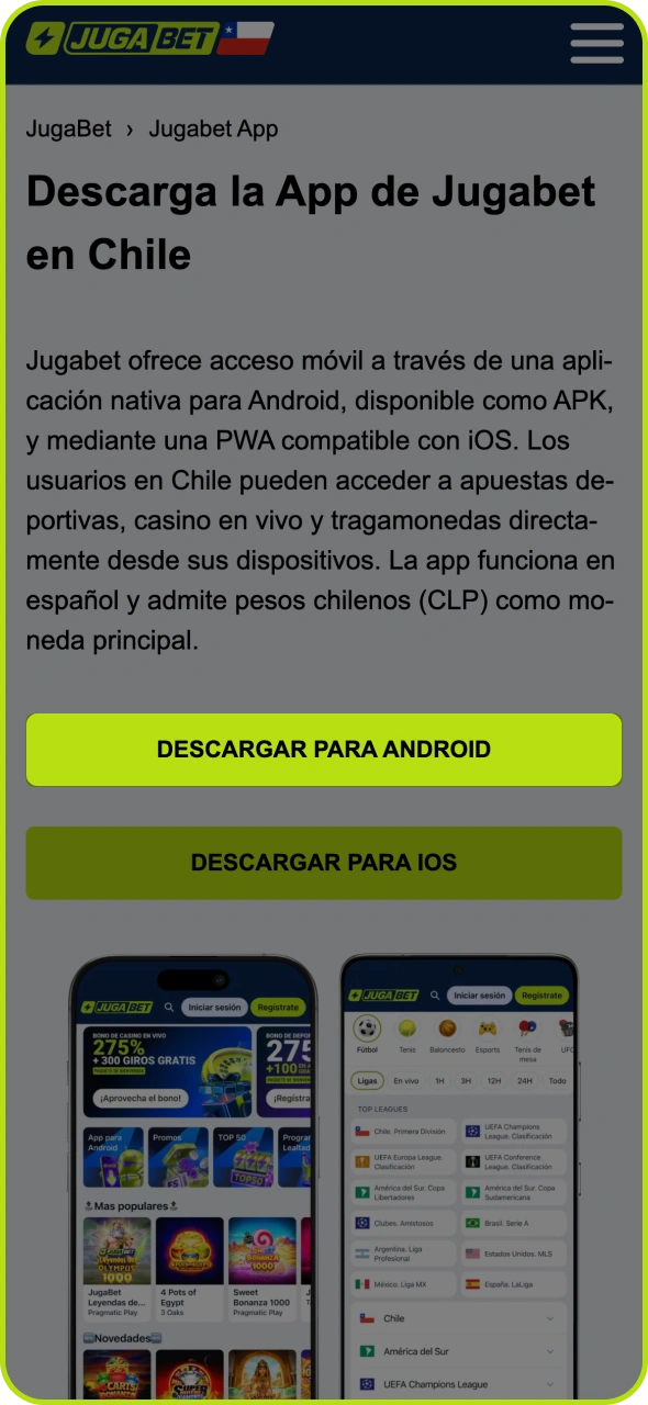 Haz clic en el botón para descargar la aplicación Jugabet para Android.