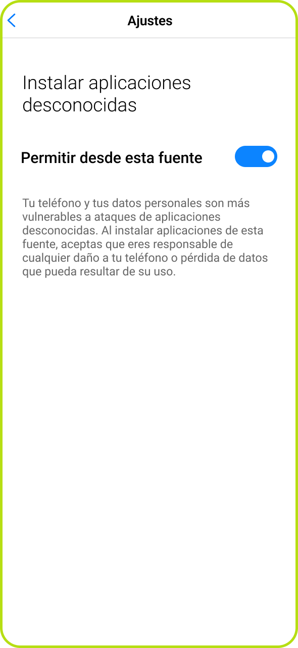 Permitir la descarga de Jugabet APK desde fuentes desconocidas.
