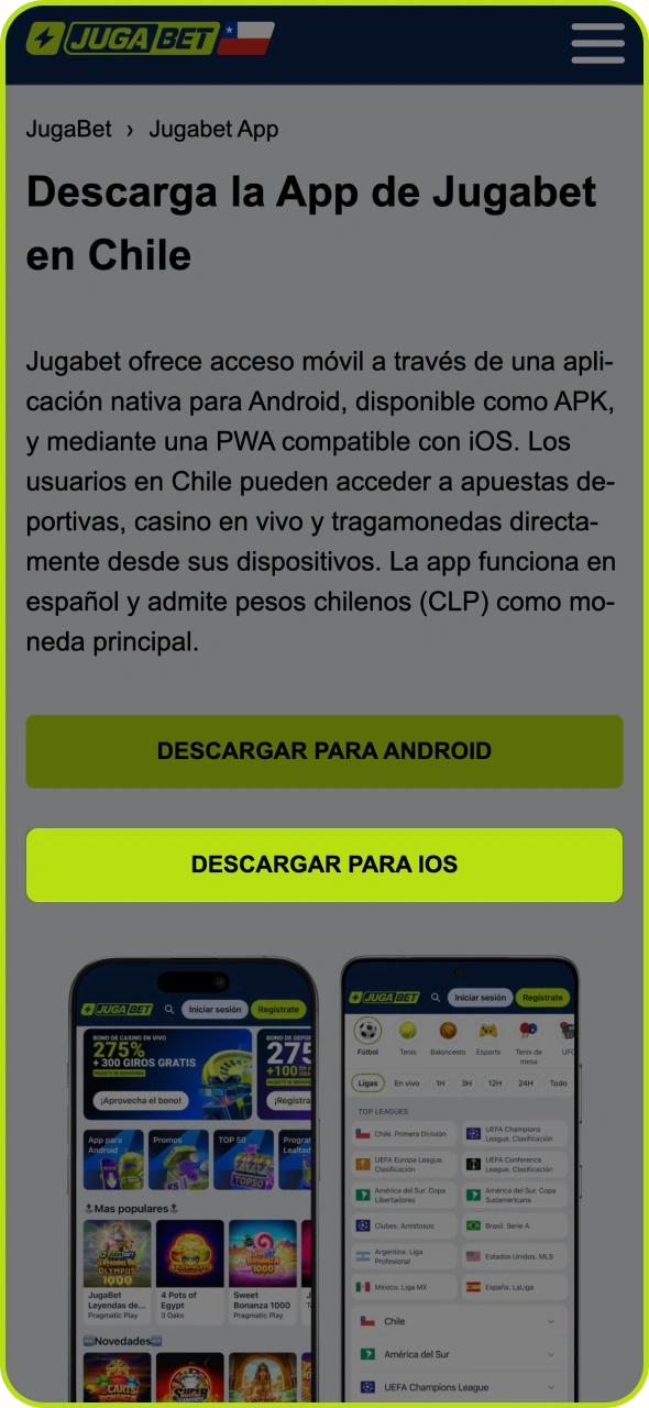 Haz clic en el botón para descargar la versión para iOS de la aplicación Jugabet.
