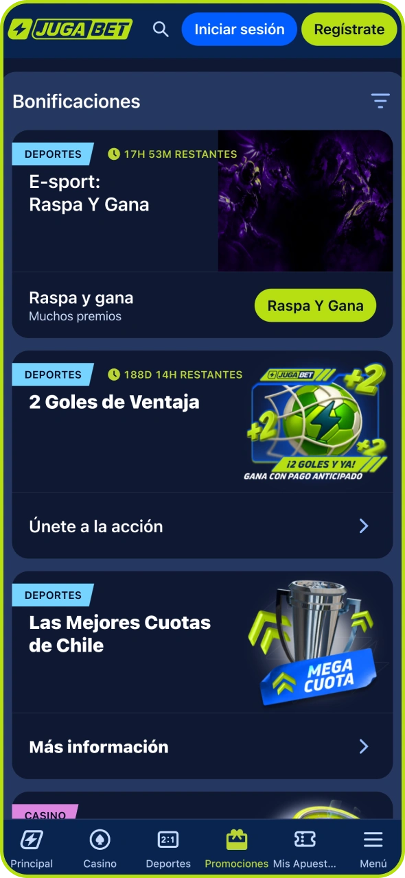 La aplicación Jugabet ofrece generosos bonos y promociones.