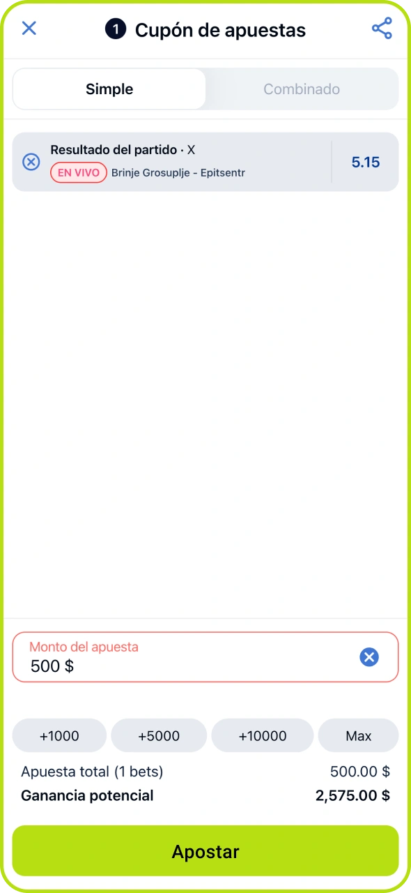 Añade tu apuesta al boleto de apuestas en la plataforma Jugabet.