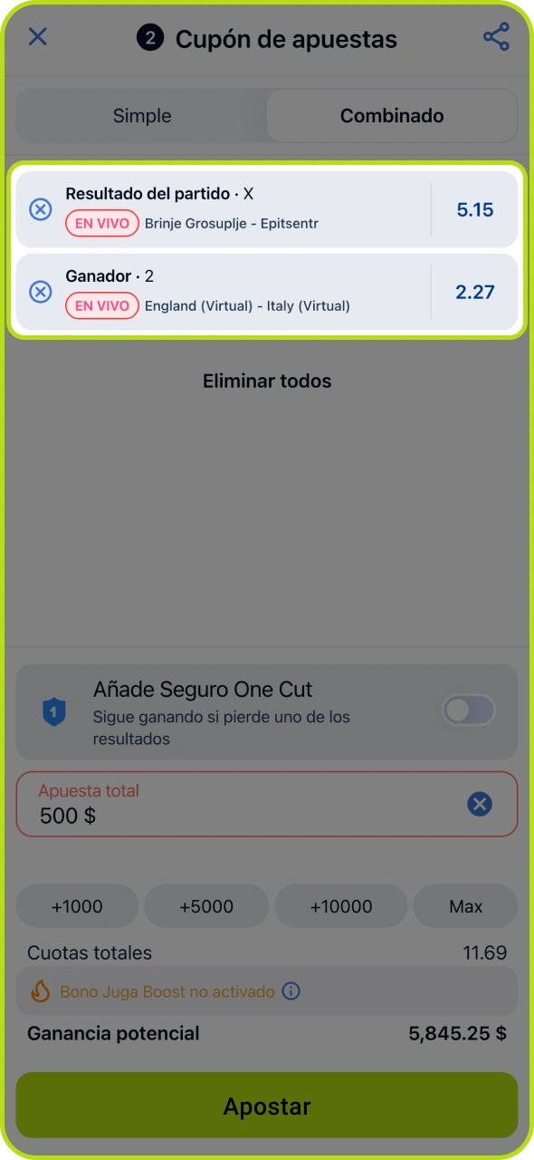 Combina varias apuestas para aumentar tus posibilidades de ganar en Jugabet.
