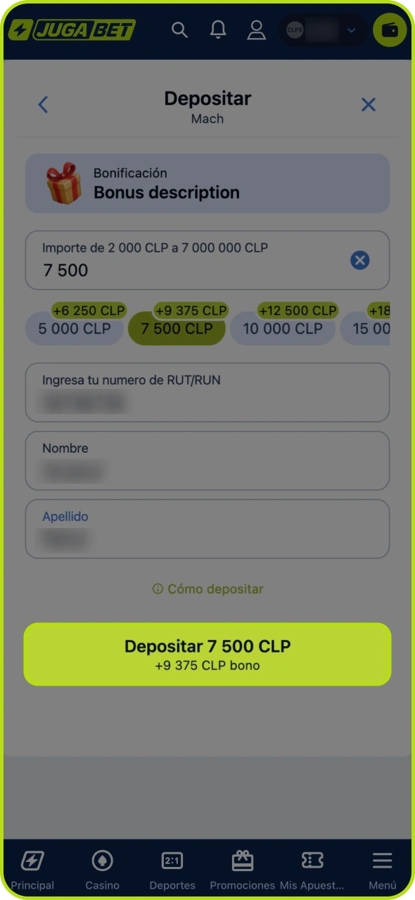 Regístrate y realiza tu primer depósito en la plataforma Jugabet.