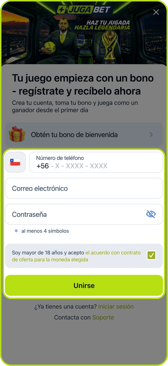 Crea una cuenta para poder realizar apuestas de fútbol en Jugabet.