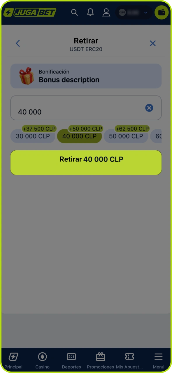 Confirma el proceso de retiro en el sitio web de Jugabet.