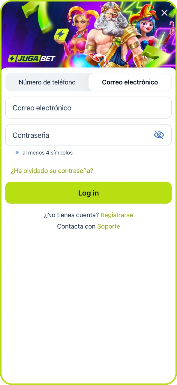 Inicia sesión en tu cuenta personal en la plataforma Jugabet.