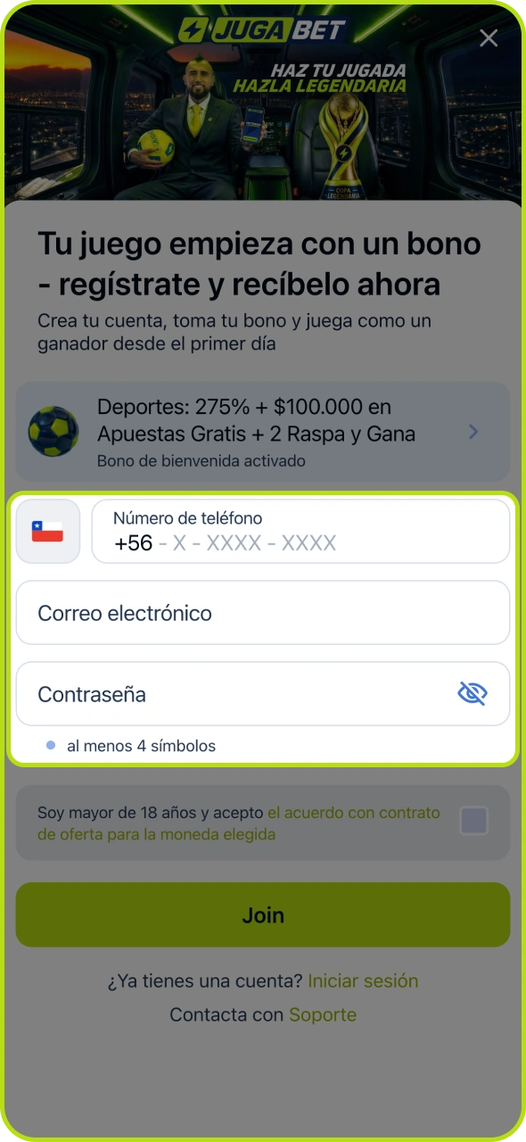 Introduce tus datos personales en los campos obligatorios de Jugabet.