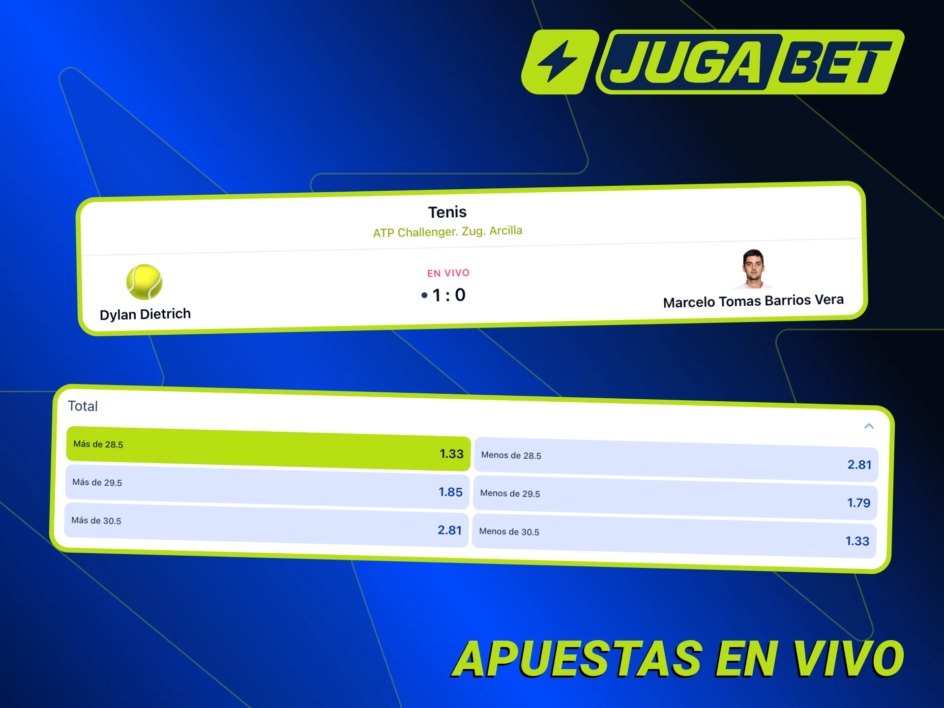 Jugabet te ofrece la posibilidad de realizar apuestas en directo para partidos de tenis.